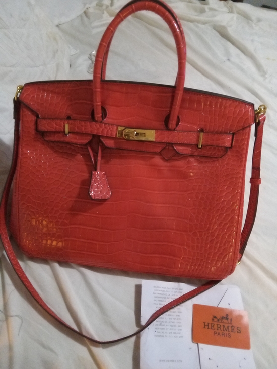 Hermes Handbags - Hermes Red Croc-Embossed Top-Handle Tote